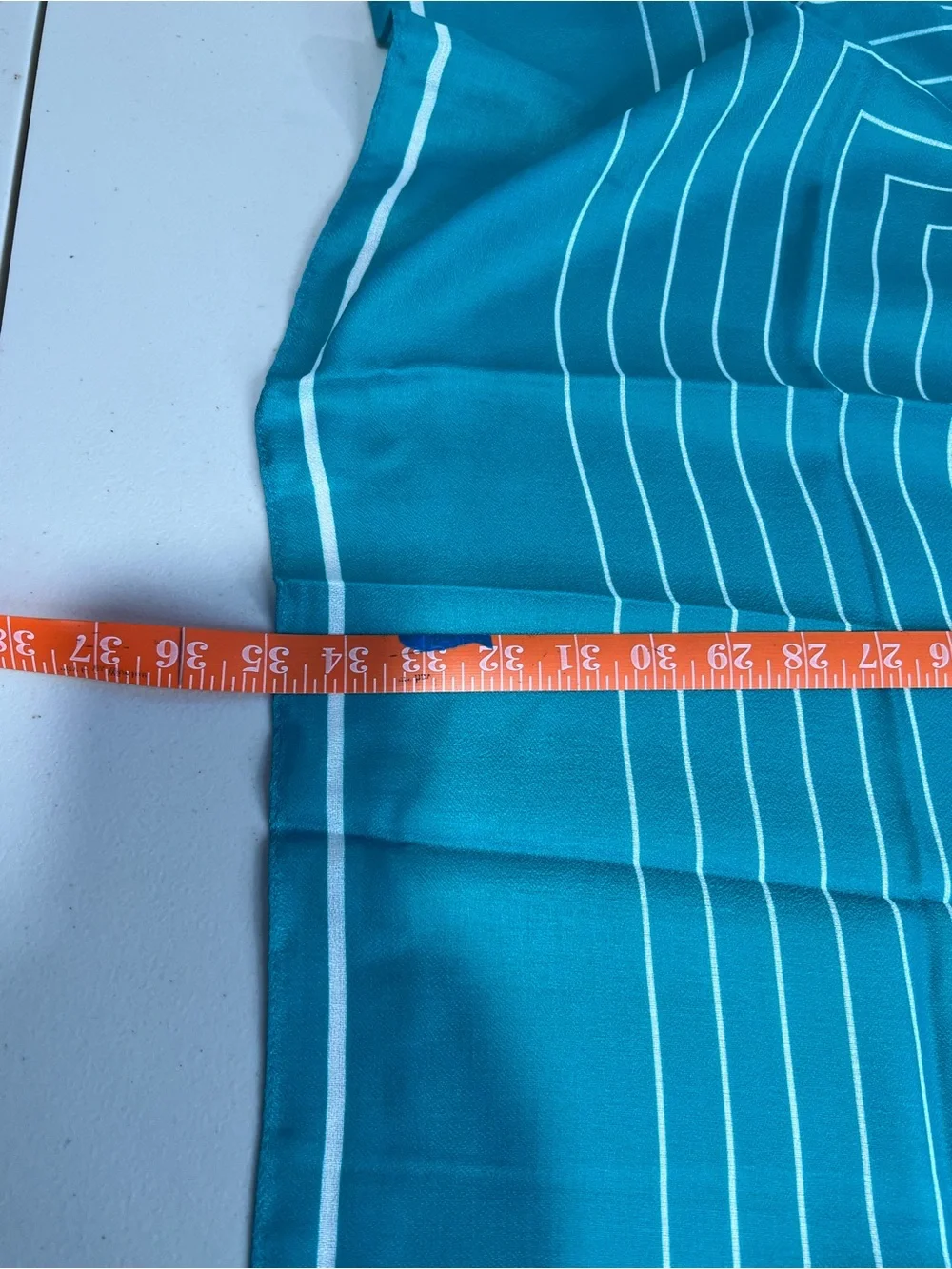 Aqua Revs Teal Square Scarf with White Geometric Lines